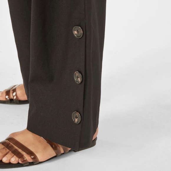 High Rise Wide Leg Button Hem Pants - Picture 4 of 5